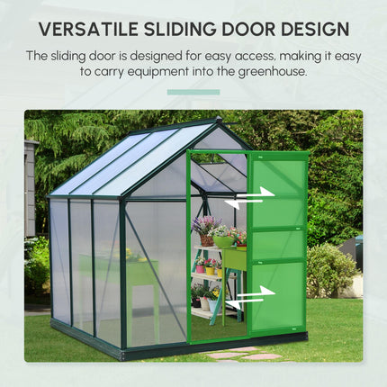 6 x 6ft Polycarbonate Greenhouse, Large Walk-In Green House with Slide Door and