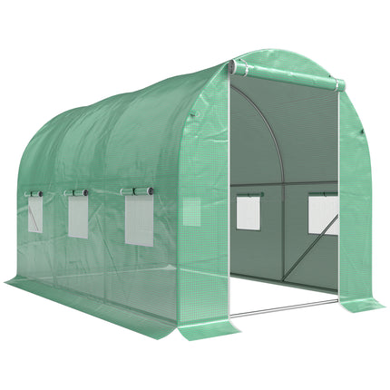 Walk-In Polytunnel Greenhouse 3x2m with Zipped Door and Clear PE Cover - Green