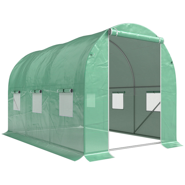 Walk-In Polytunnel Greenhouse 3x2m with Zipped Door and Clear PE Cover - Green
