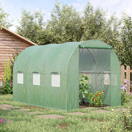 Walk-In Polytunnel Greenhouse 3x2m with Zipped Door and Clear PE Cover - Green