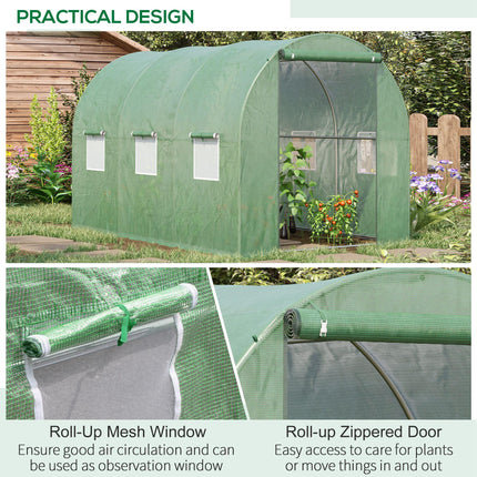 Walk-In Polytunnel Greenhouse 3x2m with Zipped Door and Clear PE Cover - Green