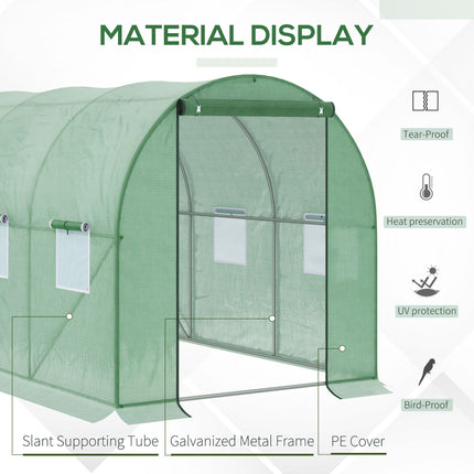 Walk-In Polytunnel Greenhouse 3x2m with Zipped Door and Clear PE Cover - Green