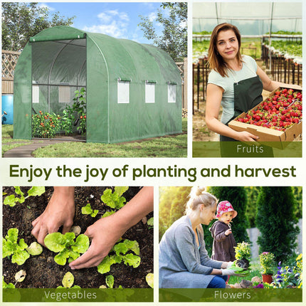 Walk-In Polytunnel Greenhouse 3x2m with Zipped Door and Clear PE Cover - Green