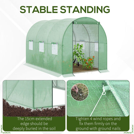 Walk-In Polytunnel Greenhouse 3x2m with Zipped Door and Clear PE Cover - Green