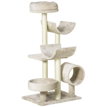 Plush Cat Tree 50Lx40Wx105H cm with Scratching Posts and Perches - Beige