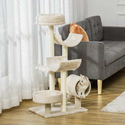 Plush Cat Tree 50Lx40Wx105H cm with Scratching Posts and Perches - Beige