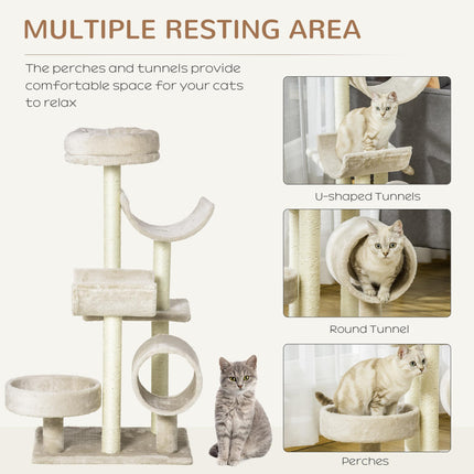 Plush Cat Tree 50Lx40Wx105H cm with Scratching Posts and Perches - Beige