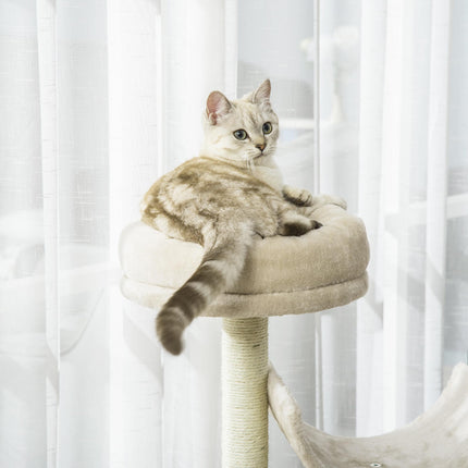 Plush Cat Tree 50Lx40Wx105H cm with Scratching Posts and Perches - Beige