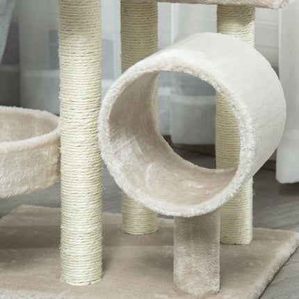Plush Cat Tree 50Lx40Wx105H cm with Scratching Posts and Perches - Beige