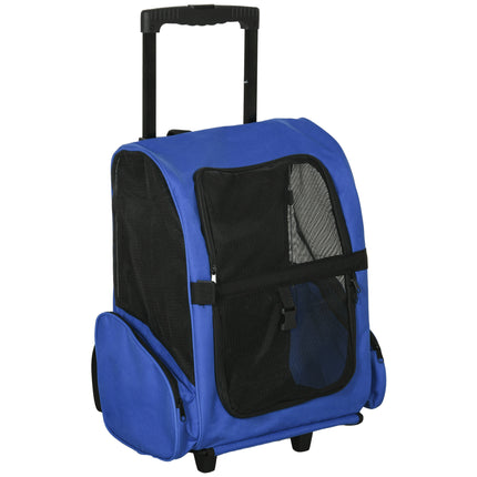 Pet Carrier Travel Backpack with Trolley Wheels and Telescopic Handle 42x25x55 cm - Blue