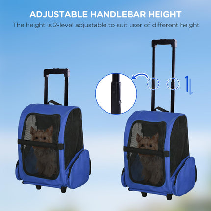 Pet Carrier Travel Backpack with Trolley Wheels and Telescopic Handle 42x25x55 cm - Blue