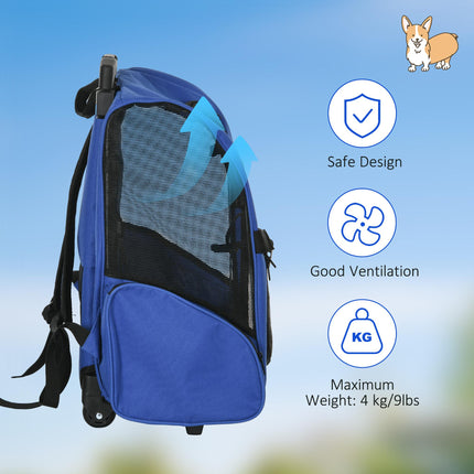 Pet Carrier Travel Backpack with Trolley Wheels and Telescopic Handle 42x25x55 cm - Blue