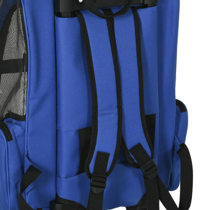 Pet Carrier Travel Backpack with Trolley Wheels and Telescopic Handle 42x25x55 cm - Blue