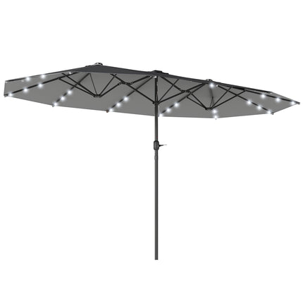 4.4m Double-Sided Garden Parasol with Solar LED Lights - Dark Grey