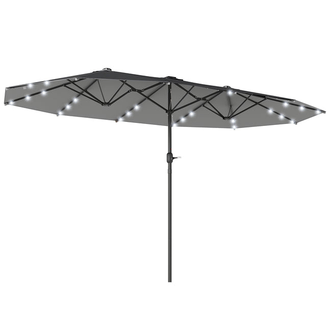4.4m Double-Sided Garden Parasol with Solar LED Lights - Dark Grey