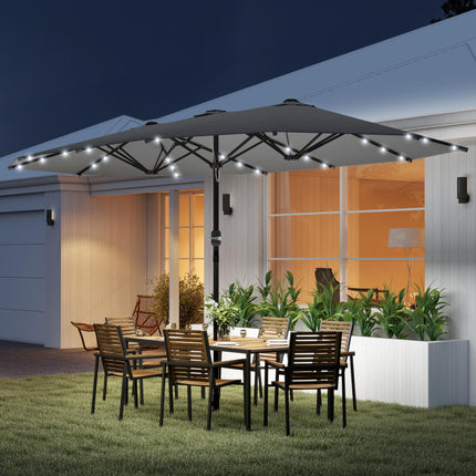 4.4m Double-Sided Garden Parasol with Solar LED Lights - Dark Grey