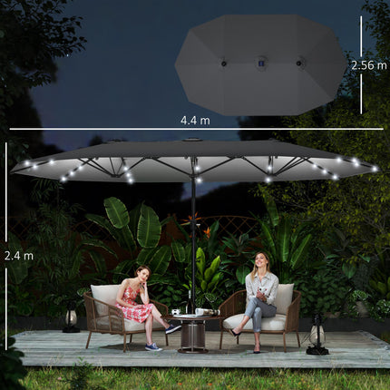 4.4m Double-Sided Garden Parasol with Solar LED Lights - Dark Grey