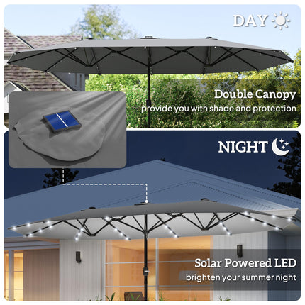 4.4m Double-Sided Garden Parasol with Solar LED Lights - Dark Grey