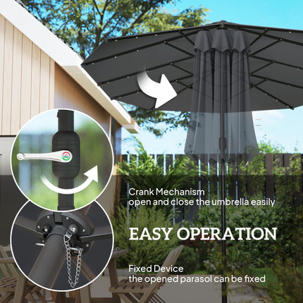 4.4m Double-Sided Garden Parasol with Solar LED Lights - Dark Grey