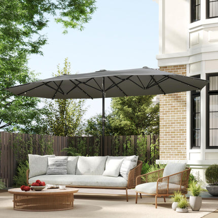 4.4m Double-Sided Garden Parasol with Solar LED Lights - Dark Grey