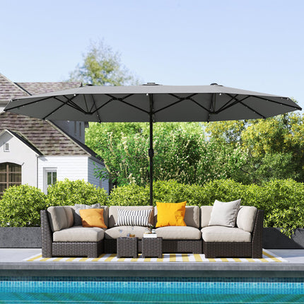 4.4m Double-Sided Garden Parasol with Solar LED Lights - Dark Grey