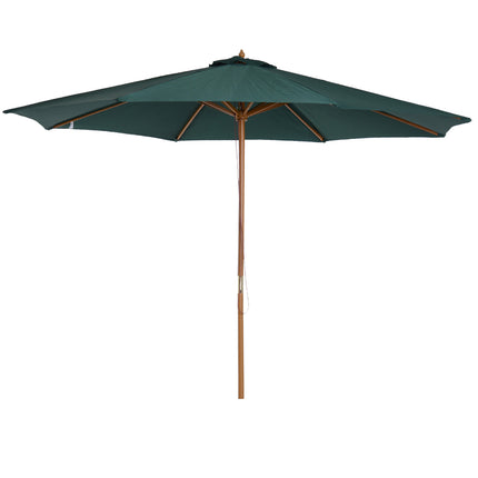 3 Metre Wooden Patio Umbrella with Pulley and Tilt Mechanism - Dark Green