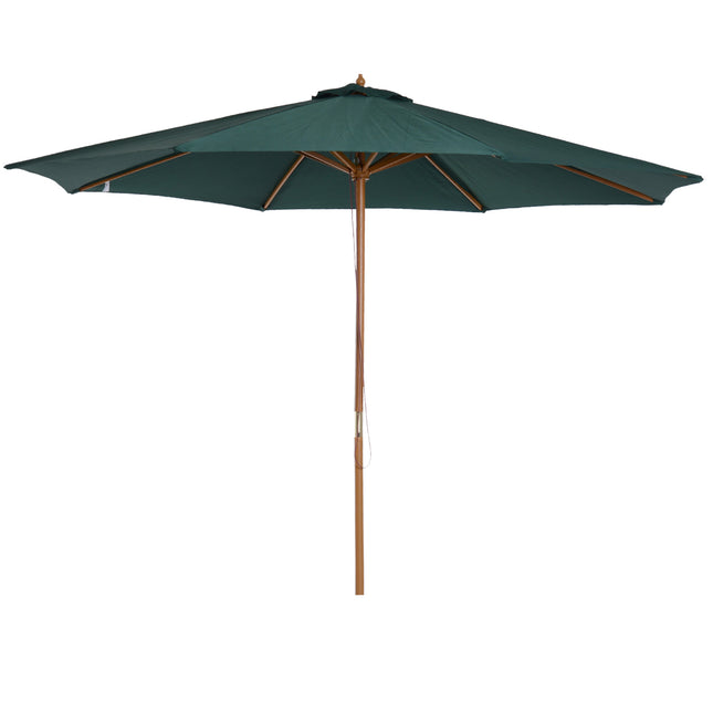3 Metre Wooden Patio Umbrella with Pulley and Tilt Mechanism - Dark Green