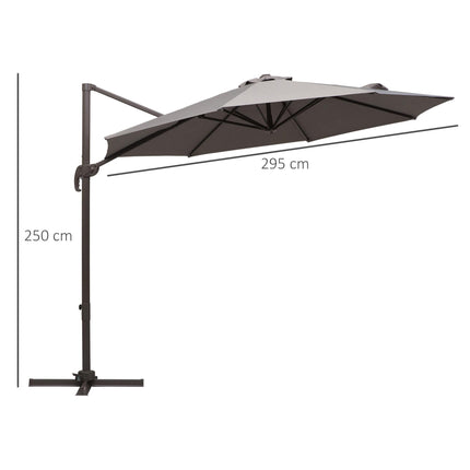 3 Metre Cantilever Patio Umbrella with 360° Rotation - Grey