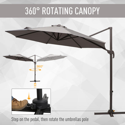 3 Metre Cantilever Patio Umbrella with 360° Rotation - Grey