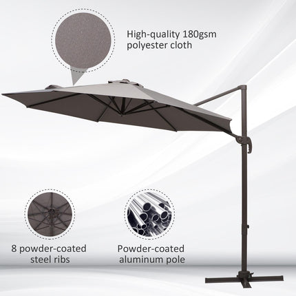 3 Metre Cantilever Patio Umbrella with 360° Rotation - Grey
