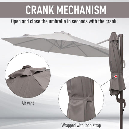 3 Metre Cantilever Patio Umbrella with 360° Rotation - Grey