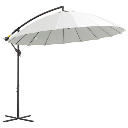 3 Metre Cantilever Garden Parasol with Crank Handle and Cross Base - Off White