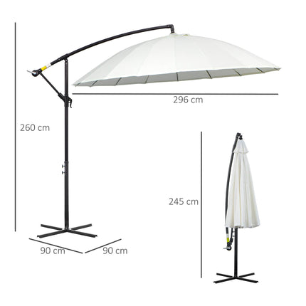 3 Metre Cantilever Garden Parasol with Crank Handle and Cross Base - Off White