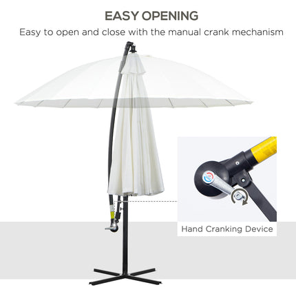 3 Metre Cantilever Garden Parasol with Crank Handle and Cross Base - Off White