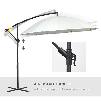 3 Metre Cantilever Garden Parasol with Crank Handle and Cross Base - Off White