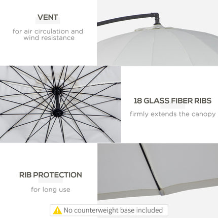 3 Metre Cantilever Garden Parasol with Crank Handle and Cross Base - Off White