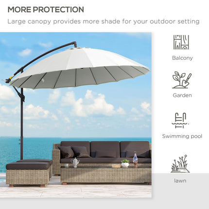 3 Metre Cantilever Garden Parasol with Crank Handle and Cross Base - Off White