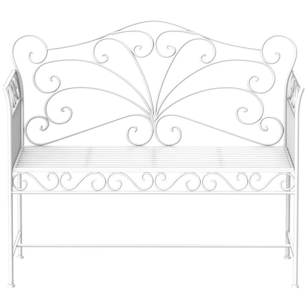 Garden 2 Seater Metal Outdoor Bench with Decorative Backrest - White