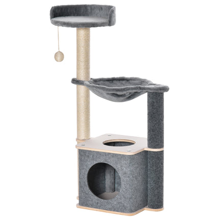 95cm Cat Tree Tower with Sisal Scratching Post, Condo & Hammock - Grey
