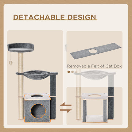 95cm Cat Tree Tower with Sisal Scratching Post, Condo & Hammock - Grey