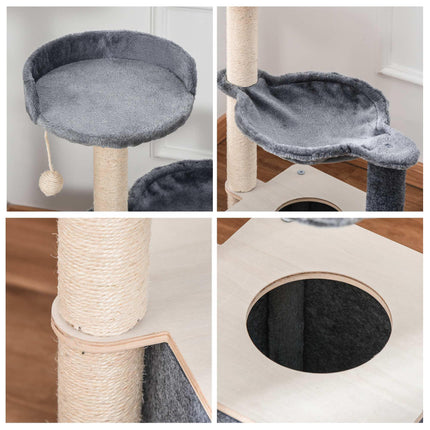 95cm Cat Tree Tower with Sisal Scratching Post, Condo & Hammock - Grey