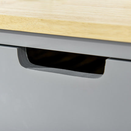 Kitchen Trolley Utility Cart with Rubberwood Worktop, Drawer, Shelves & Towel Rack - Grey