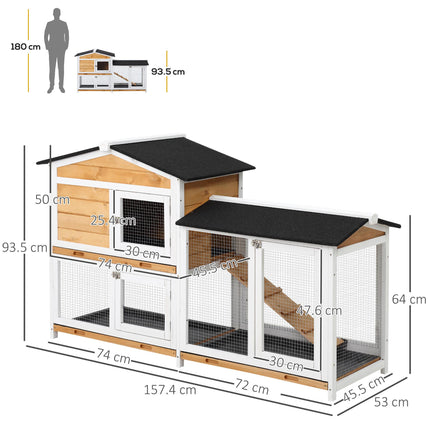 2-Tier Wooden Rabbit Hutch with Ramp & Sliding Trays 157.4x53x93.5cm - Yellow
