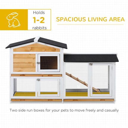 2-Tier Wooden Rabbit Hutch with Ramp & Sliding Trays 157.4x53x93.5cm - Yellow