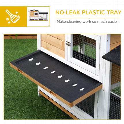 2-Tier Wooden Rabbit Hutch with Ramp & Sliding Trays 157.4x53x93.5cm - Yellow