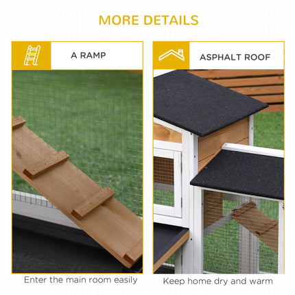 2-Tier Wooden Rabbit Hutch with Ramp & Sliding Trays 157.4x53x93.5cm - Yellow