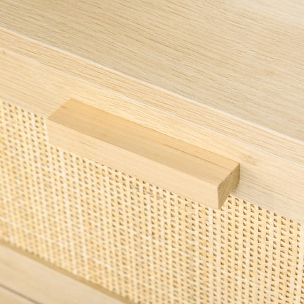 3 Drawer Wooden Freestanding Storage Cabinet with Rattan Panels - Natural Wood