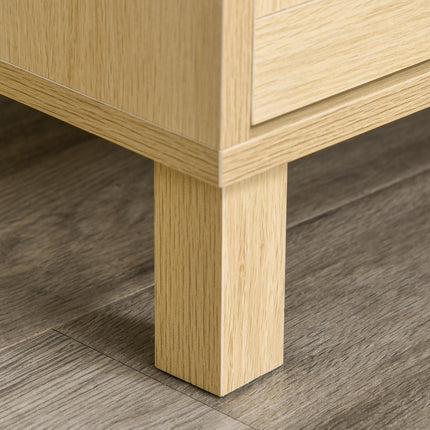 3 Drawer Wooden Freestanding Storage Cabinet with Rattan Panels - Natural Wood