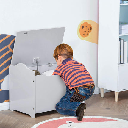 Kids Wooden Toy Storage Organizer Chest with Safety Hinge 60x40x48 cm - Grey