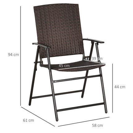 Set of 4 Foldable Rattan Garden Chairs with Steel Frame - Brown